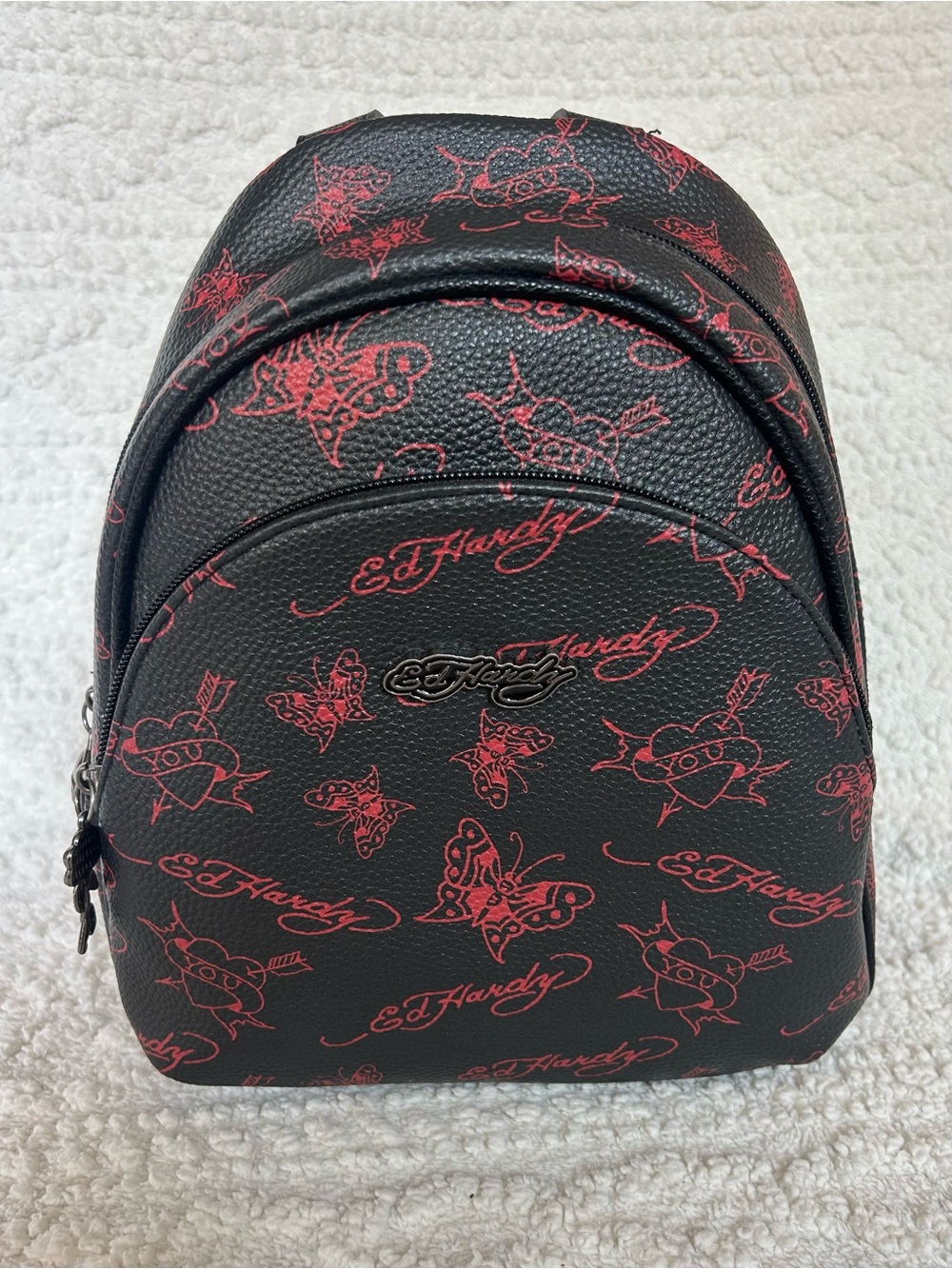 Ed Hardy Black & Red Mini Backpack Butterfly & Heart Tattoo Print Y2K